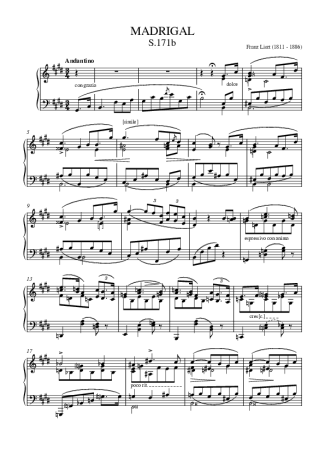 Franz Liszt Madrigal S.171b score for Piano