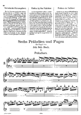 Franz Liszt Preludes And Fugues By J.S. Bach S.462 score for Piano