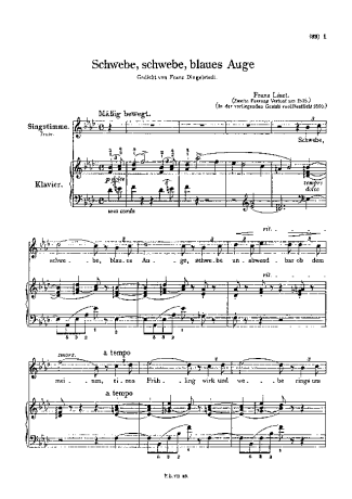 Franz Liszt Schwebe Schwebe Blaues Auge S.305 score for Piano