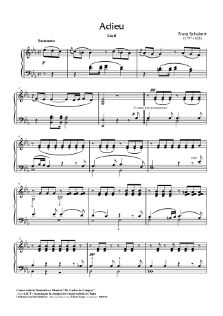 Franz Schubert Adieu score for Piano