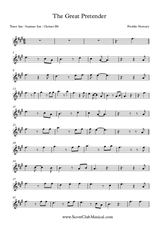 Freddie Mercury The Great Pretender score for Clarinet (Bb)