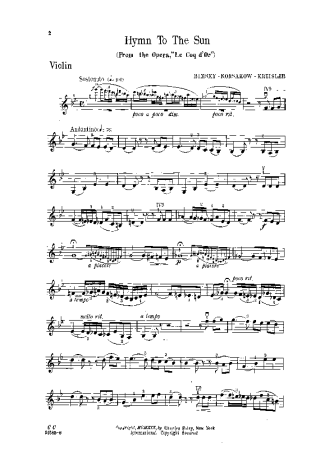 Fritz Kreisler Hymn to the Sun score for Violin