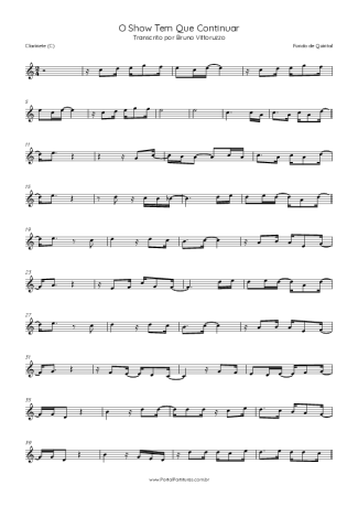 Fundo de Quintal O Show Tem Que Continuar score for Clarinet (C)