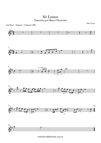 Gal Costa Só Louco score for Tenor Saxophone Soprano (Bb)