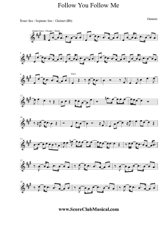 Genesis Follow You Follow Me score for Tenor Saxophone Soprano (Bb)