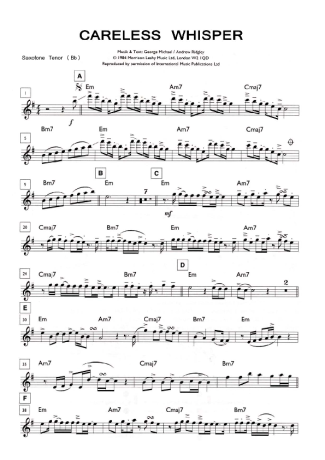 George Michael Careless Whisper score for Clarinet (Bb)
