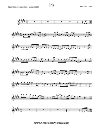 Goo Goo Dolls Iris score for Clarinet (Bb)