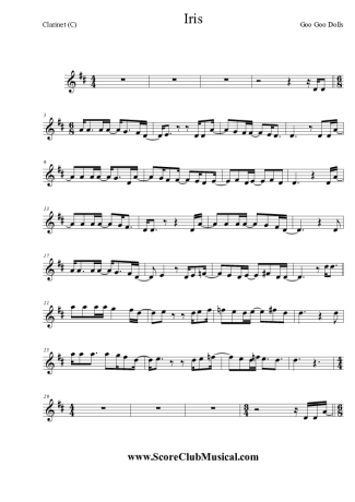 Goo Goo Dolls Iris score for Clarinet (C)