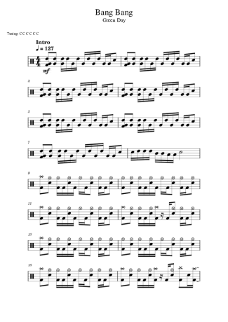 Green Day Bang Bang score for Drums