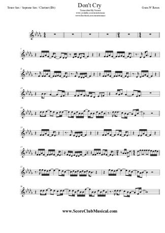 Guns N Roses Don´t Cry score for Clarinet (Bb)