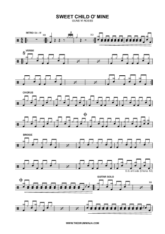 Guns N Roses Sweet Child o´ Mine score for Drums