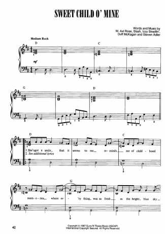 Guns N Roses Sweet Child o´ Mine score for Piano