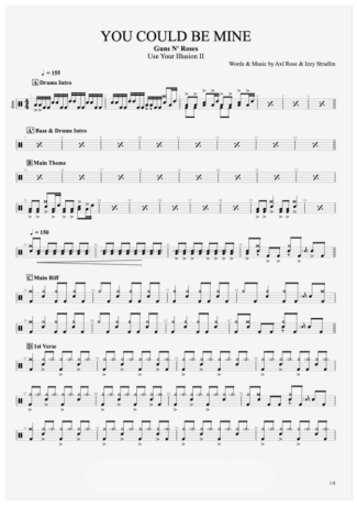 Guns N Roses You Could Be Mine score for Drums