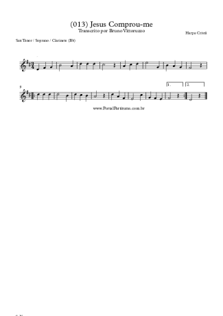 Harpa Cristã (013) Jesus Comprou-me score for Clarinet (Bb)