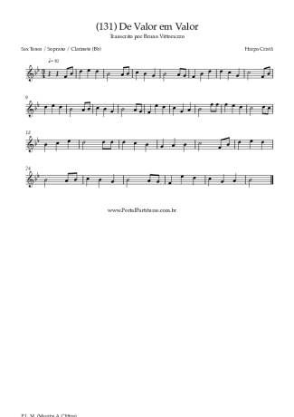 Harpa Cristã (131) De Valor Em Valor score for Clarinet (Bb)