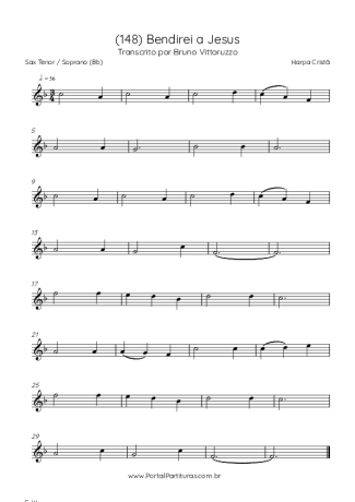 Harpa Cristã (148) Bendirei A Jesus score for Tenor Saxophone Soprano (Bb)