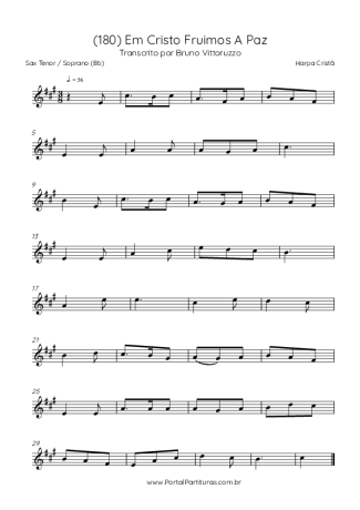 Harpa Cristã (180) Em Cristo Fruimos A Paz score for Tenor Saxophone Soprano (Bb)