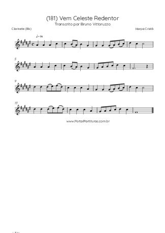 Harpa Cristã (181) Vem Celeste Redentor score for Clarinet (Bb)