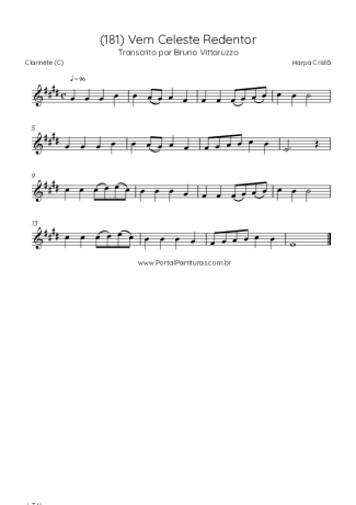 Harpa Cristã (181) Vem Celeste Redentor score for Clarinet (C)