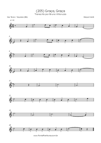 Harpa Cristã (205) Graça Graça score for Tenor Saxophone Soprano (Bb)