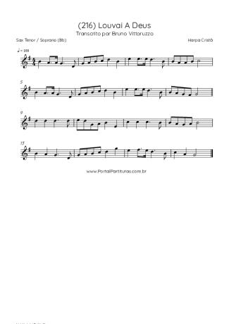 Harpa Cristã (216) Louvai A Deus score for Tenor Saxophone Soprano (Bb)