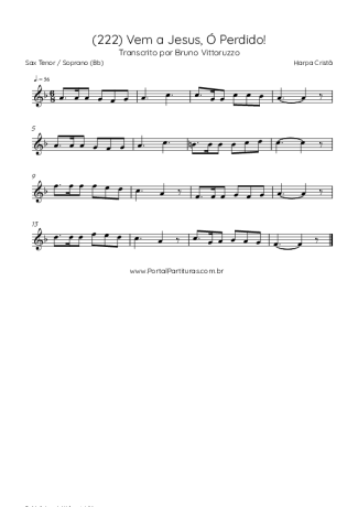 Harpa Cristã (222) Vem A Jesus Ó Perdido! score for Tenor Saxophone Soprano (Bb)