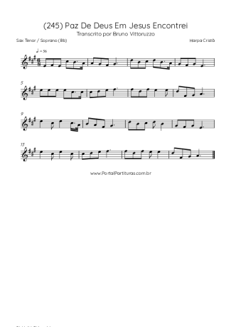 Harpa Cristã (245) Paz De Deus Em Jesus Encontrei score for Tenor Saxophone Soprano (Bb)