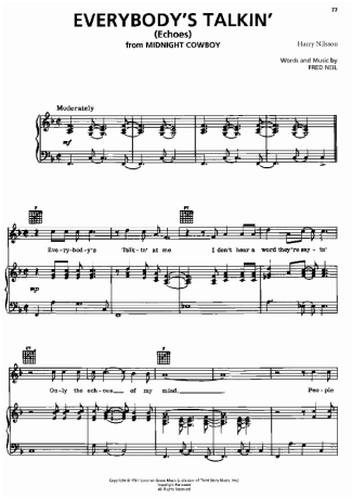 Harry Nilsson Everybody´s Talkin´ score for Piano