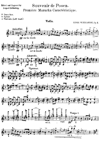 Henryk Wieniawski Souvenir de Posen Op 3 score for Violin