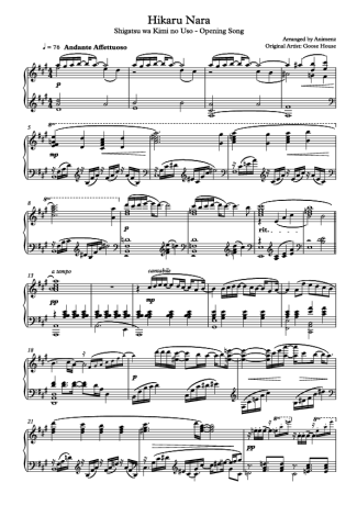 Hikaru Nara Shigatsu wa Kimi no Uso score for Piano
