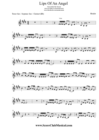 Hinder  score for Clarinet (Bb)