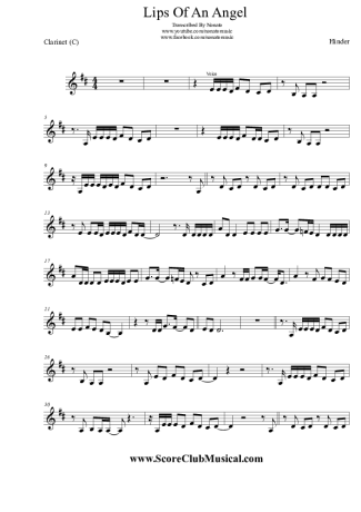 Hinder Lips Of An Angel score for Clarinet (C)