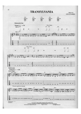 Iron Maiden Transylvania score for Guitar