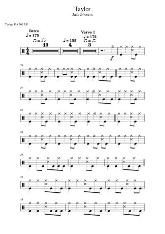 Jack Johnson Taylor score for Drums