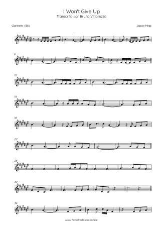 Jason Mraz I Won´t Give Up score for Clarinet (Bb)