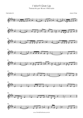 Jason Mraz I Won´t Give Up score for Clarinet (C)