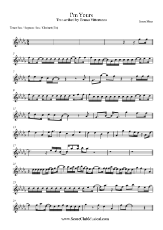 Jason Mraz I´m Yours score for Clarinet (Bb)