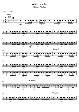 Jefferson Airplane White Rabbit score for Drums