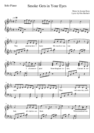 Jerome Kern Smoke Gets in Your Eyes score for Piano
