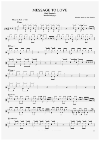 Jimi Hendrix A Message To Love score for Drums