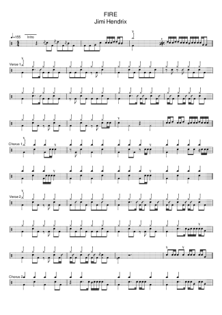 Jimi Hendrix Fire score for Drums