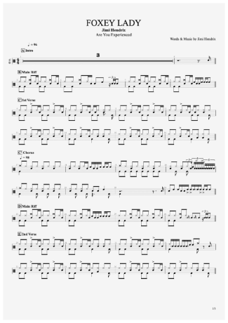 Jimi Hendrix Foxey Lady score for Drums