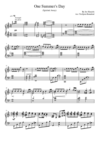 Joe Hisaishi One Summers Day (Spirited Away) score for Piano