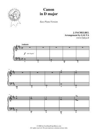 Johann Pachelbel Canon In D score for Piano