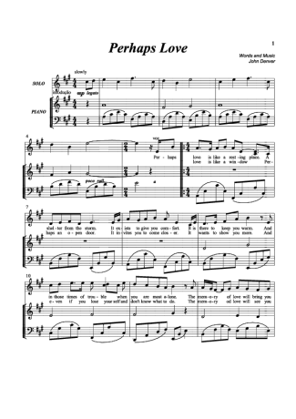 John Denver Perhaps Love score for Piano