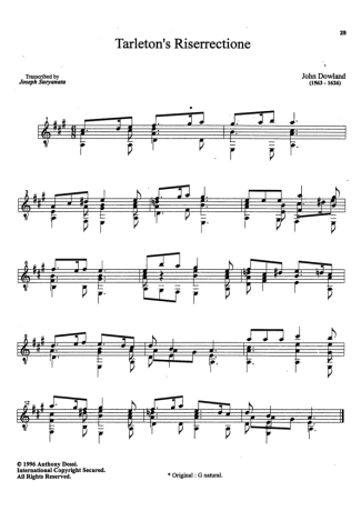 John Dowland Tarletons Riserrectione score for Acoustic Guitar