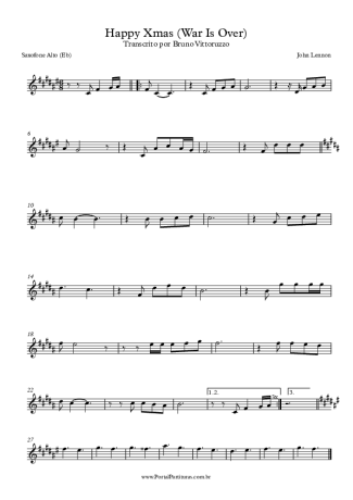 John Lennon Happy Xmas (War Is Over) score for Alto Saxophone