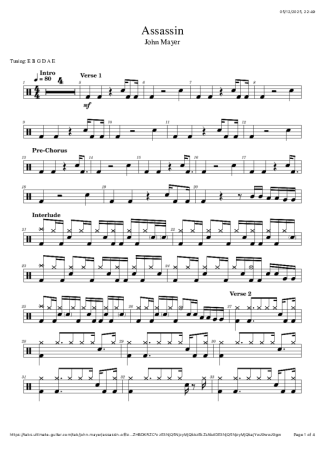 John Mayer Assassin score for Drums