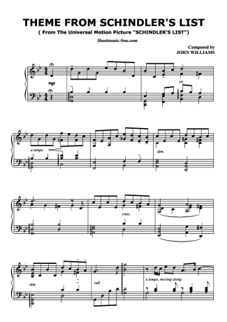 John Williams Schindlers List score for Piano