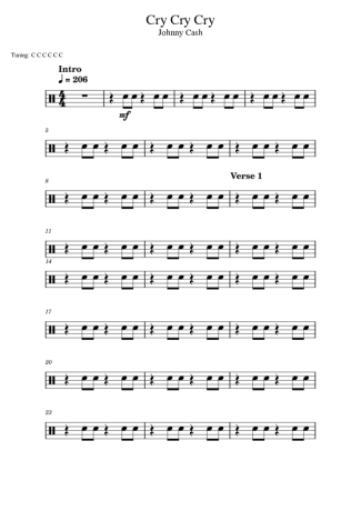 Johnny Cash Cry Cry Cry score for Drums